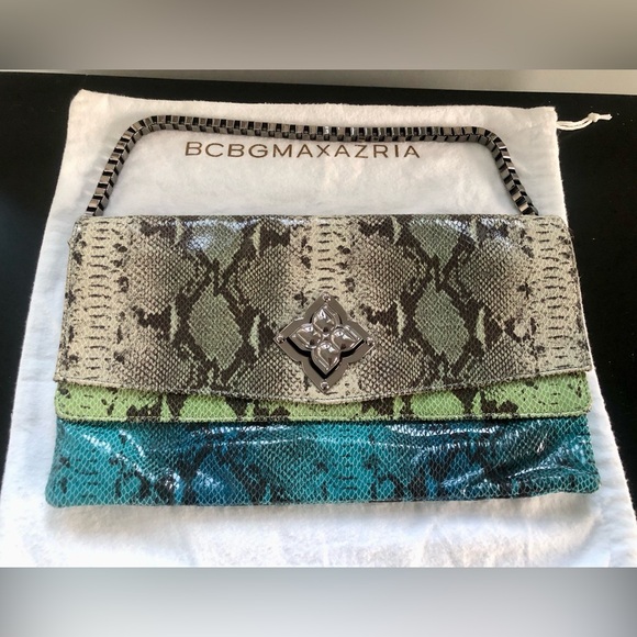 New BCBGMAXAZRIA BCBG Maxazria python snakeskin print leather clutch purse bag - Picture 1 of 9